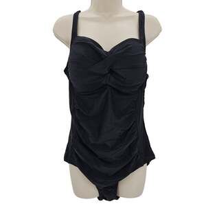 Itzel Womans size XXXL Rushed Twist Front Retro One Piece Swimsuit Black NWOT